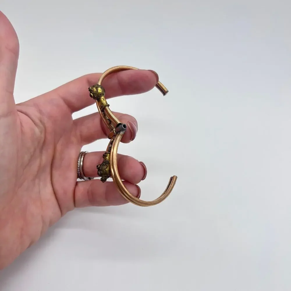 Vintage Victorian Etruscan Revival Bypass Hinged Bangle Bracelet Jewelry BROKEN